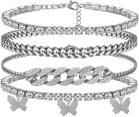 yfstyle Butterfly Ankle Bracelet for Women Rhinestone Anklets Bulk Adjustable Layered Beach Ankle Bracelet Braided Chain Anklet Charm Ankle Bracelet Jewerly Gift
