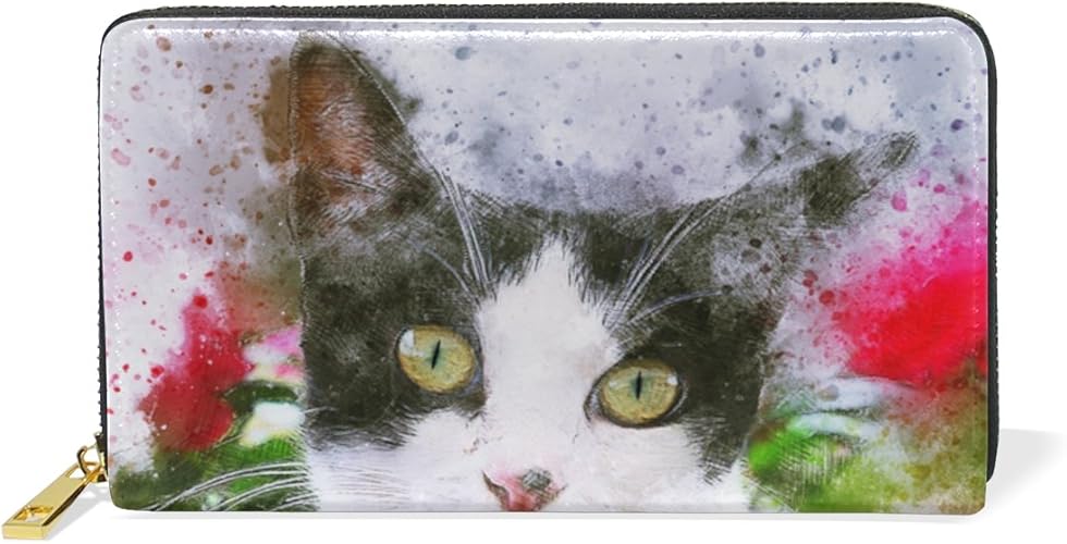 Amazon 財布 長財布 ねこ 油絵 メンズ ウォレット エレガント Jiemeil 大容量 高級感 小銭入れ 特別 個性的 ユニーク ラウンドファスナー かわいい Puレザー 大容量レディース 男女兼用 プレゼント Jiemeil レディースバッグ 財布