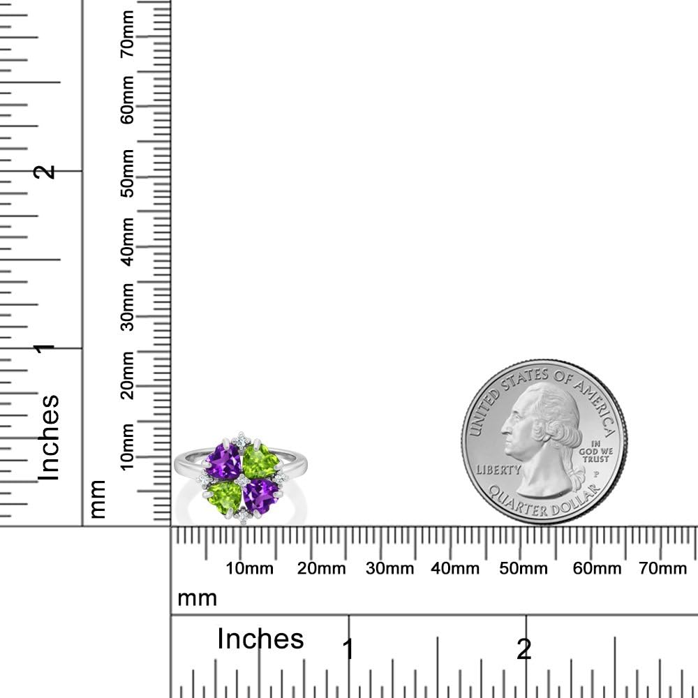 Gem Stone King 1.88 Cttw Purple Amethyst and Green Peridot Ring For Women | 925 Sterling Silver | Heart Shape 5MM | Gemstone February Birthstone | Available In Size 5, 6, 7, 8, 9