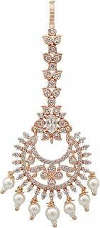 I Jewels Rose Gold Plated Traditional Brass Maang Tikka with CZ Detailing and Pearl Drop Design for Women (T2232W) Price In India