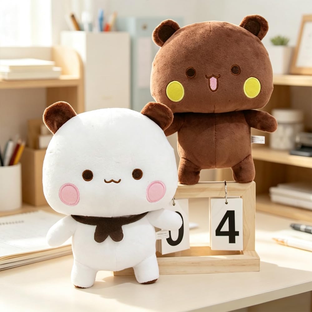 JYQOQH 2PCS Bubu Dudu Stuffed Animal, Teddy Bear Plush Toy, Cartoon Plush Toy, White & Brown Bear Plushies, Birthday Party Gifts for Boys and Girls