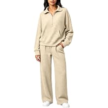 Active Wear Sets for Women Waffle Knit Half Zip Pullover and Jogging Pants