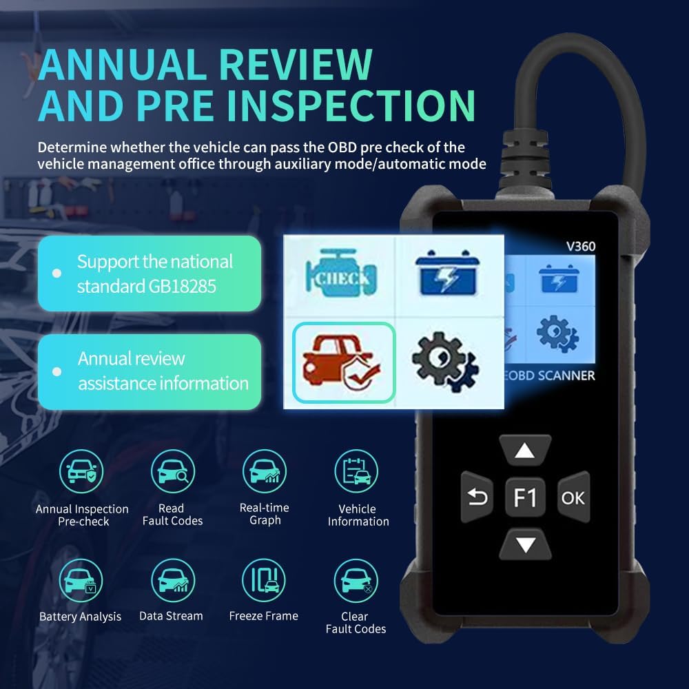 V360 OBD2-Scanner,Battery-Tester, OBD2 Scanner Car Engine Fault Code Reader CAN Diagnostic Scan Tool, Read and Clear Error Codes for 1996 or Newer OBD2 Protocol Vehicle (Black)