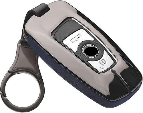 Miniatura 10 de ontto - Funda para llave de BMW con llavero de aleación de zinc de metal, piel de llave de piel para BMW 1 3 4 5 6 series negro (1keycover y
