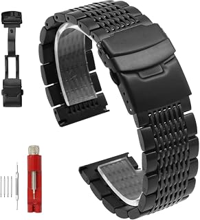 Solid Mesh Stainless Steel Bracelets 20mm/22mm/24mm Watch Bands Deployment Buckle Brushed/Polished Strap for Men Women