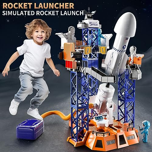 TEMI Rocket Toys Rocket Launcher for Kids 3 4 5 6 7 8 9, 5-in-1 STEM Space Toys with Launch Center, Console, Satellite, Astronauts, Projection Lamp, Spaceship Toys Gift for Boys Girls 3+