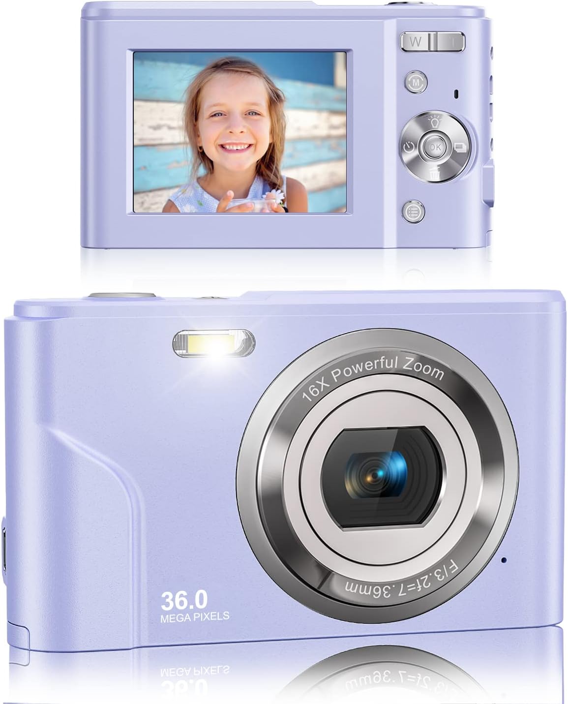 Digital Camera, Lecran FHD 1080P 36.0 Mega Pixels Vlogging Camera with 16X Digital Zoom, LCD Screen, Compact Portable Mini Cameras for Students, Teens, Kids (Purple)