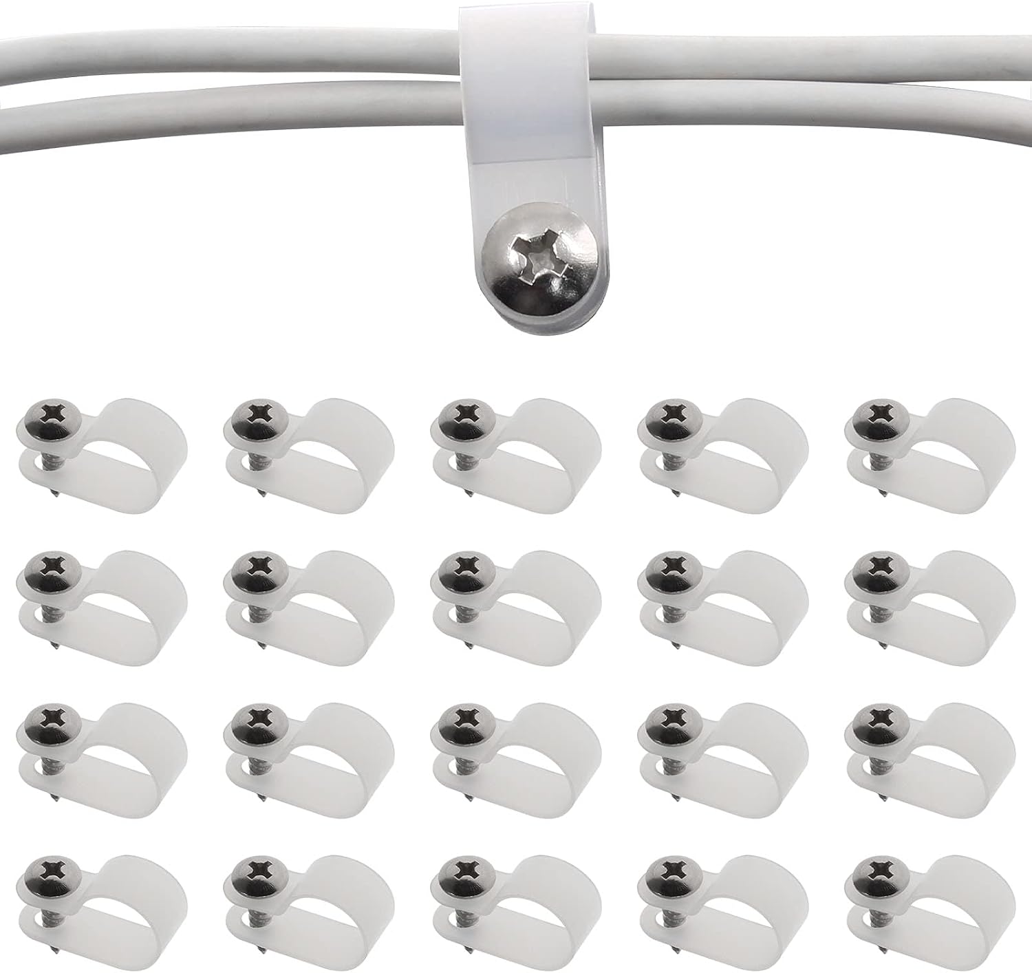 Bonsicoky 50Pcs 3/8 Inch Rope Light P-Style Clips with Screws, Cable Clip Wire Clamp Cable Organizer Cord Holder for Wire Management