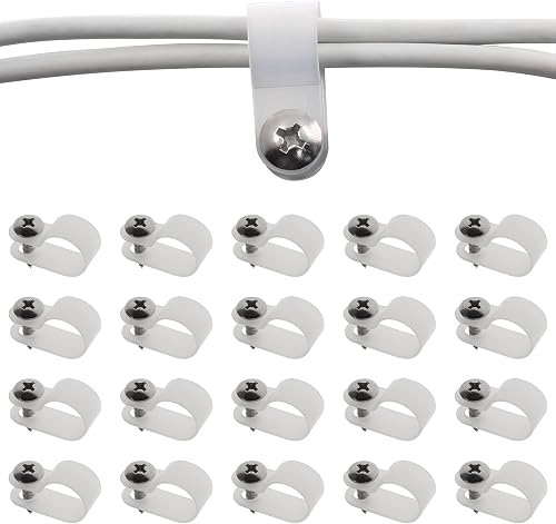 Bonsicoky 50Pcs 1/2 Inch Rope Light P-Style Clips with Screws, Cable Clip Wire Clamp Cable Organizer Cord Holder for Wire Management