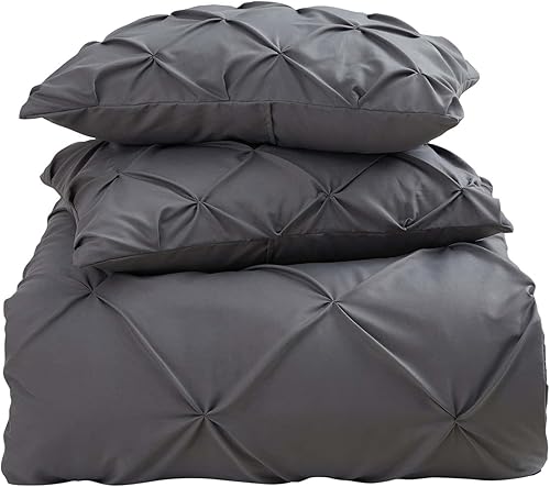 Miniatura 5 de Juego de funda de edredón gris tamaño King de 3 piezas, 1 funda de edredón de 104 x 90 pulgadas con cierre de botón y 2 fundas de almohada, juego de