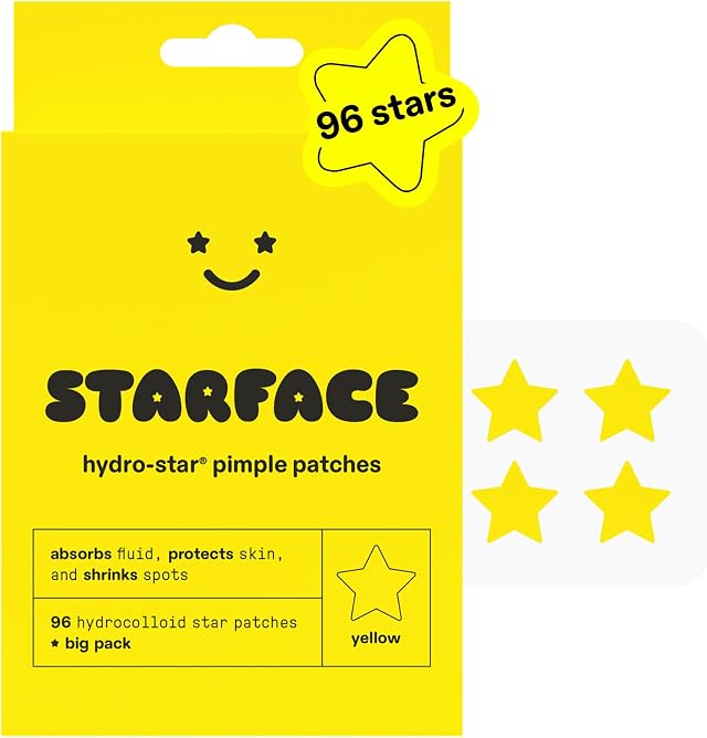 Starface Hydro-Star® Yellow Hydrocolloid Star-Shaped Pimple Patch, 96 ct | Dermatologist Tested • Covers & Protects Visible Spots • Absorbs Pimple Gunk • Vegan, Cruelty-Free & Sensitive Skin Safe