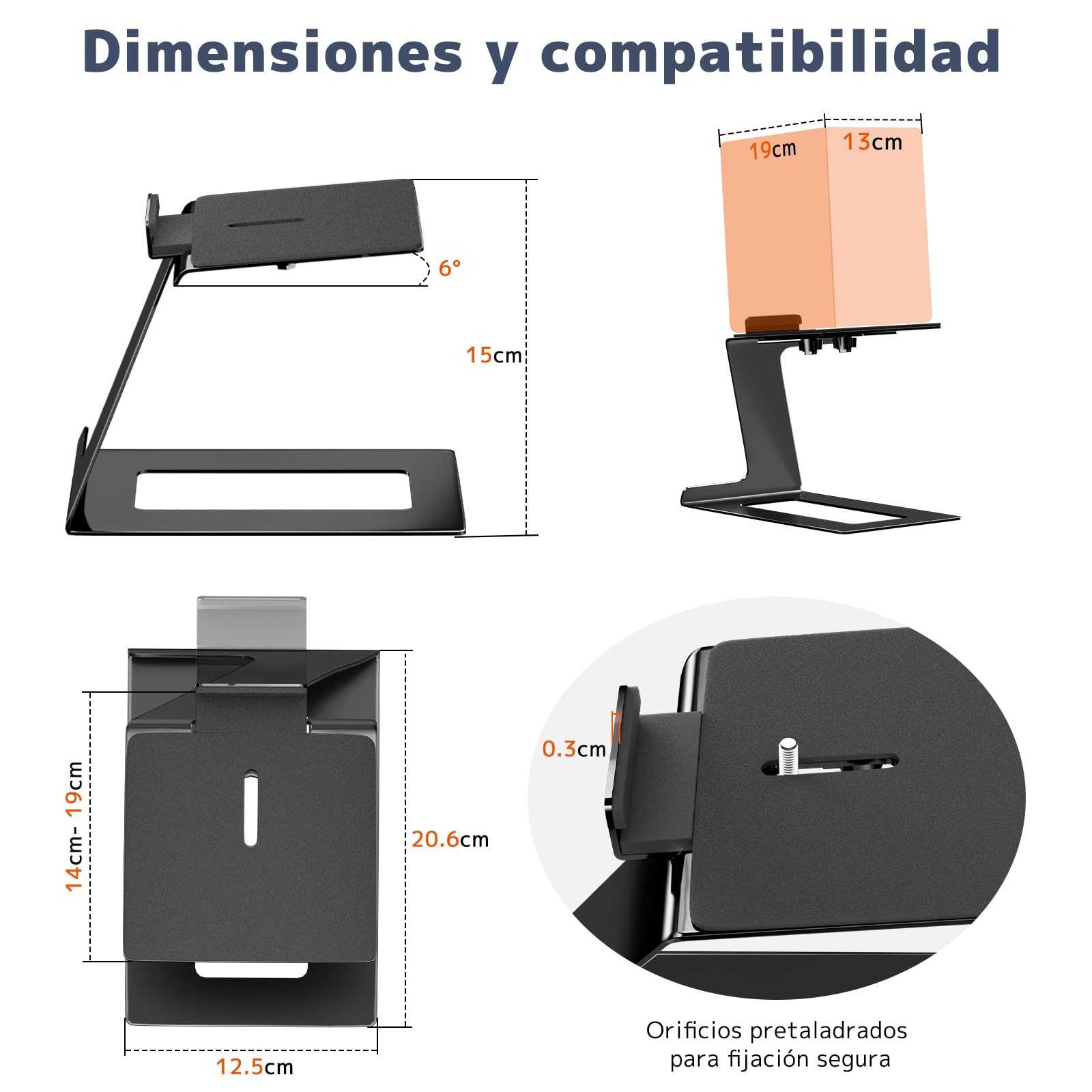 Soportes para Altavoces de Escritorio, para la Mayoría de Altavoces de Estantería Pequeños y Medianos, Profundidad hasta 19.6 cm, Ángulo de Inclinación 6°, con Almohadilla Antivibraciones,Negro