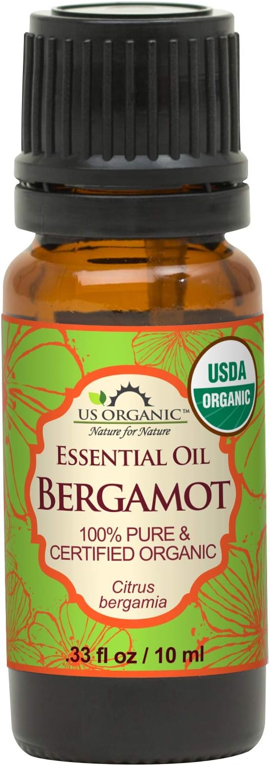 US Organic 100% Pure Bergamot Essential Oil, USDA Certified Organic, Cold Pressed, with Euro droppers (More Size Variations Available) (10 ml / .33 fl oz)
