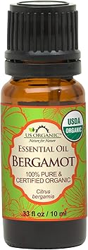 US Organic 100% Pure Bergamot Essential Oil, USDA Certified Organic, Cold Pressed, with Euro droppers More Size Variations Available 10 ml / .33 fl oz