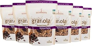 Erin Baker's Homestyle Granola Cereal with Ancient Grains, Oatmeal Raisin - Made from Natural Ingredients, Source of Plant-Based Protein - Vegan Friendly, Non-GMO, 12oz Bags, 6-Pack
