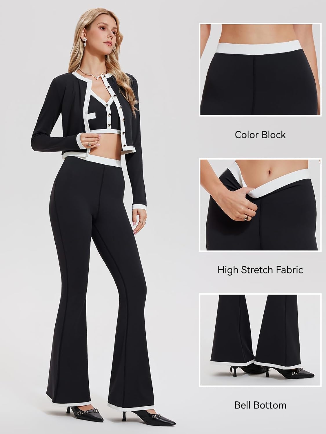 Airfree Womens 2 Piece Outfits Long Sleeve Crew Neck Cardigan Bell Bottom Leg Pants Matching Lounge Set Tracksuit Sets Y2K