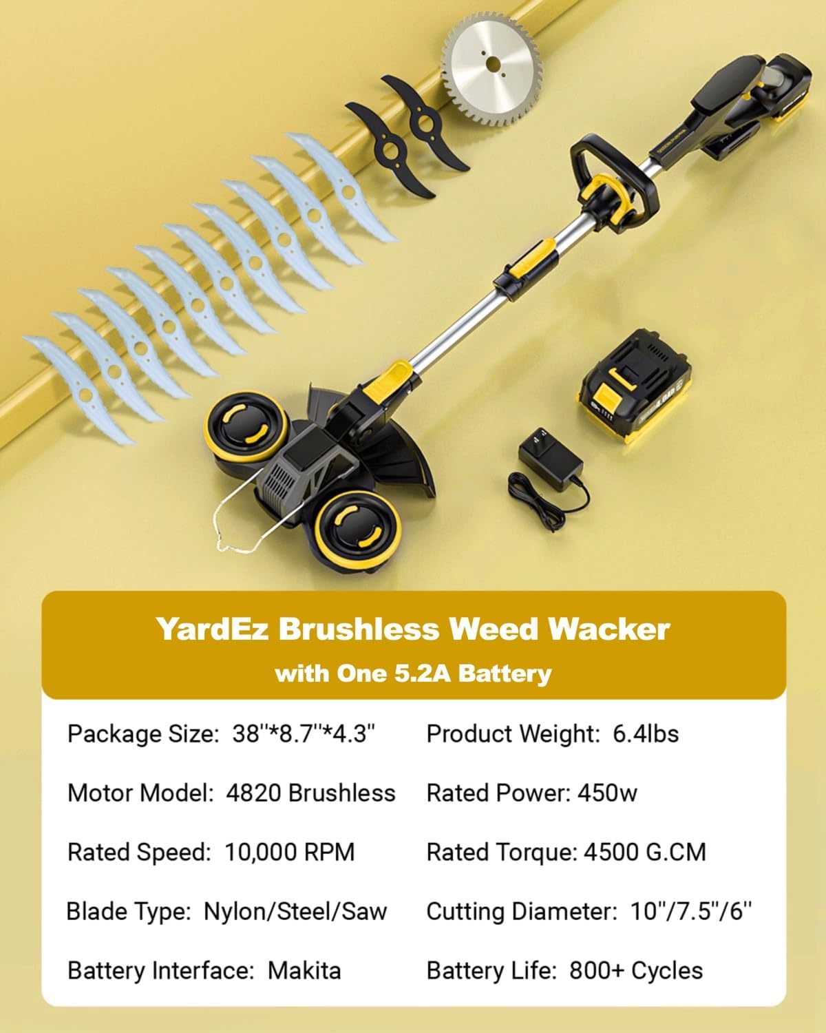 20V Brushless Weed Wacker, 3-in-1 Battery Powered Weed Eater/Edger/Mower (One 5.2Ah Battery)