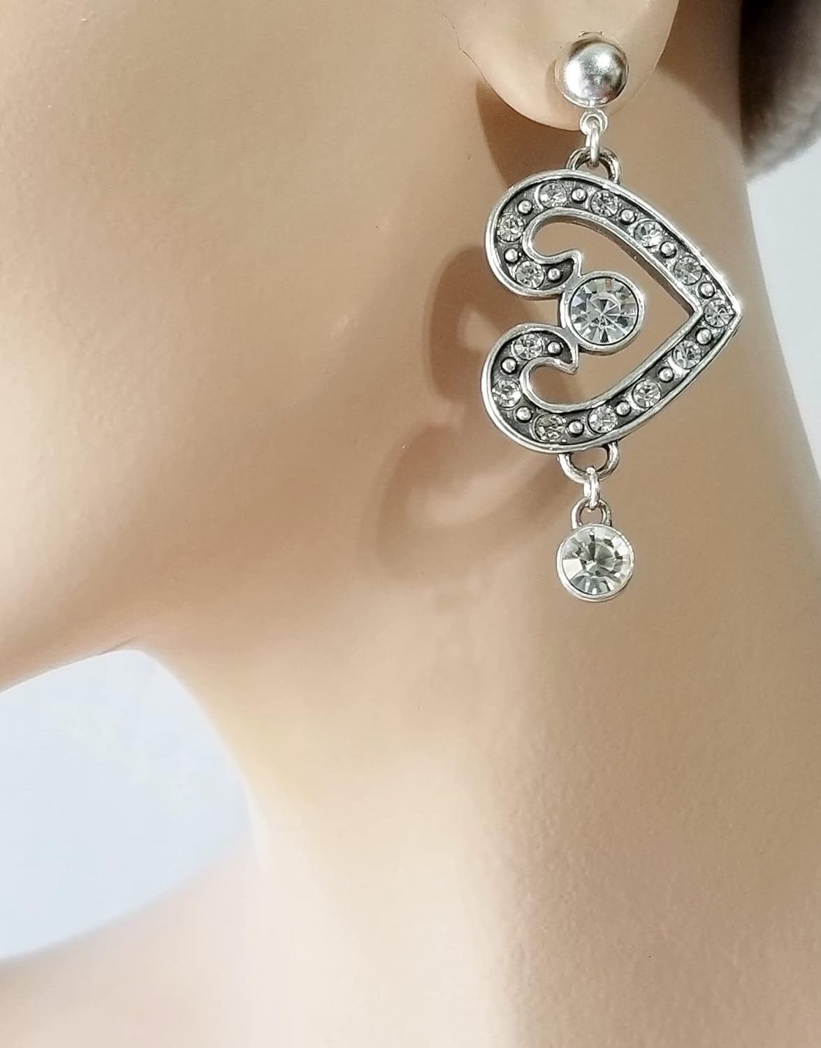 Brighton Sparkly Crystal Silver Heart Earrings One of a Kind