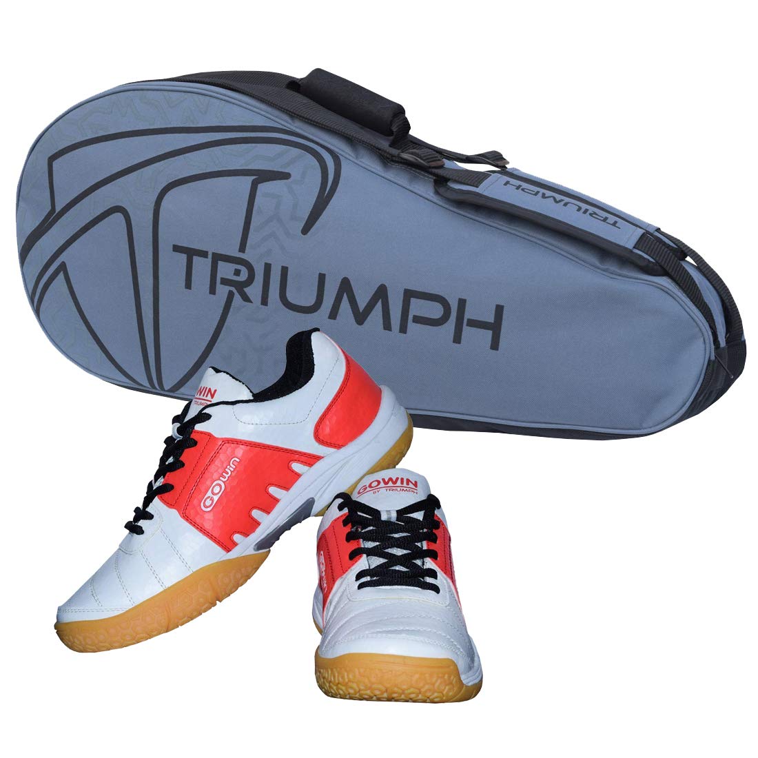 Gowin Badminton Shoe Power White/Red Size-6 with Triumph Badminton Bag 303 Grey/Black-image-21