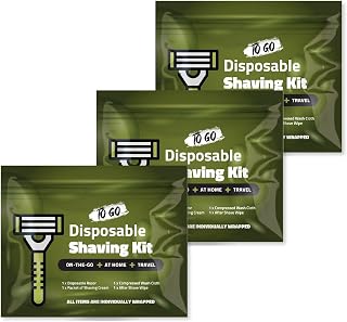 Travel Shaving Kit with Razor, Shaving Cream, Washcloth and Aftershave Wipe, Men's Disposable Grooming Pack (Green) (3)