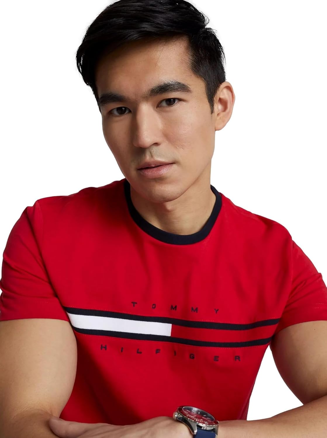 Tommy Hilfiger Men's Regular Fit Flag Embroidered Crew Neck T-Shirt, PrimRed, M - Image 3