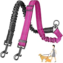 Double Dog Lead, Tangle-Free 360° Rotating Double Leads with 2 Dogs, Adjustable Reflective Splitter Lead for Small Medium and Large Dogs, Black & Dark Pink, M