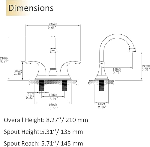 Miniatura 6 de Ximlike Grifo de lavabo de baño de níquel cepillado, 3 agujeros, 2 asas, grifo de baño central de 4 pulgadas, grifo de baño, boquilla giratoria de