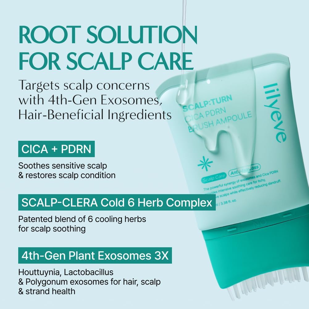 lilyeve SCALPTURN Cica PDRN Scalp Serum with Built-in Brush, PDRN to Strengthen Hair Roots, Itchy Scalp Relief, Dry Scalp Hydration - Korean Hair Care, 3.38 fl.oz (Pack of 3)