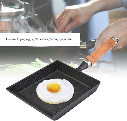 Miniatura 3 de Sartén para tortillas, sartén antiadherente, mini sartén de hierro para tortilla, mango de madera Tamagoyaki, Negro -