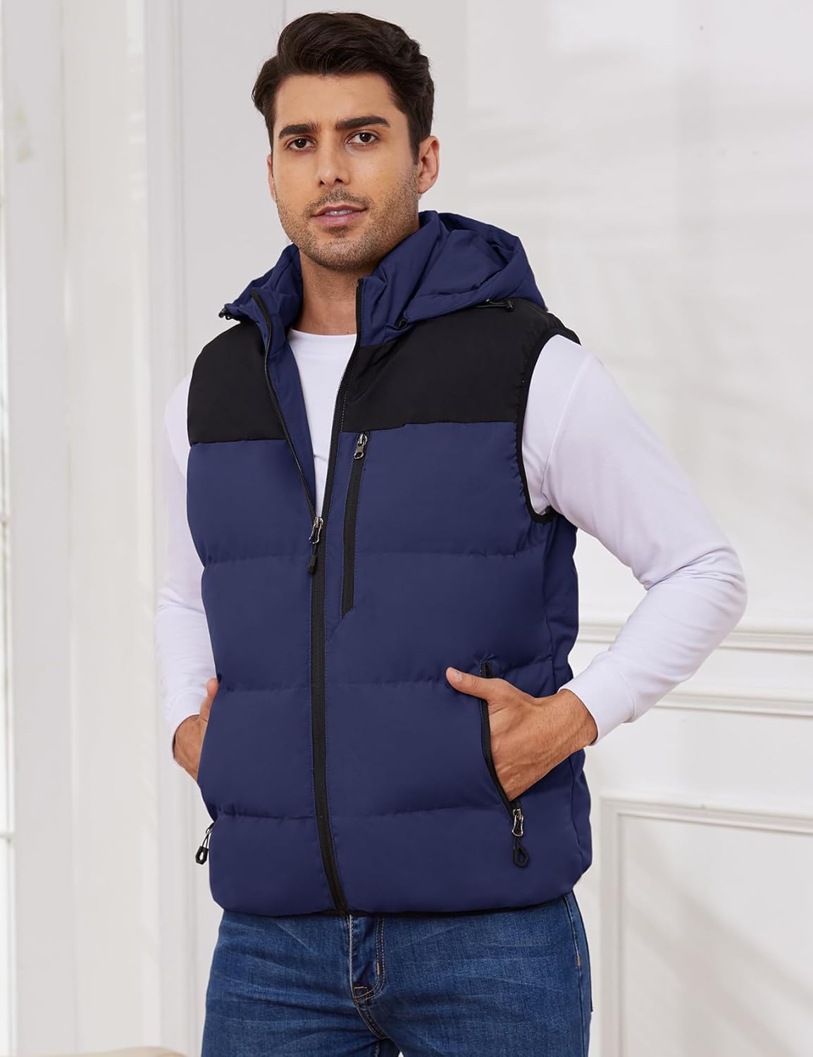 Gihuo Mens Winter Puffer Vest Hooded Sleeveless Quilted Jacket Zip Up Padded Coats - Image 6
