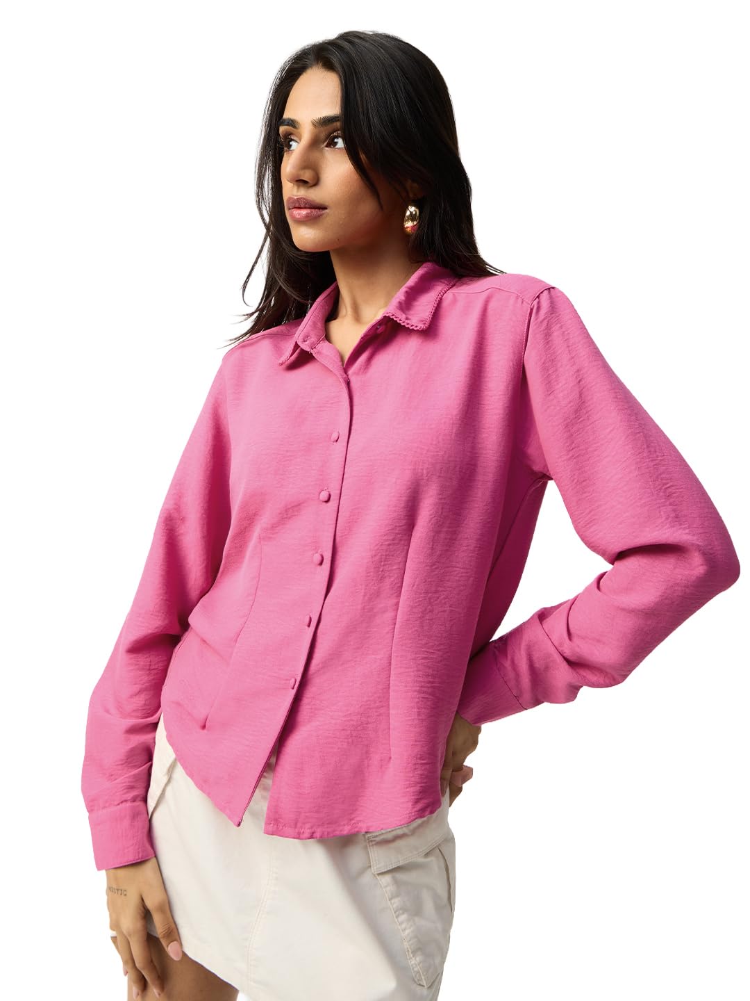 the souled store Classic Solids: Raspberry Pink Women and Girls Full Length Sleeves Spread Collar Solid Polyester Regular Fit Wrinkle-Resistant Lightweight Everyday Shirt-picture-32