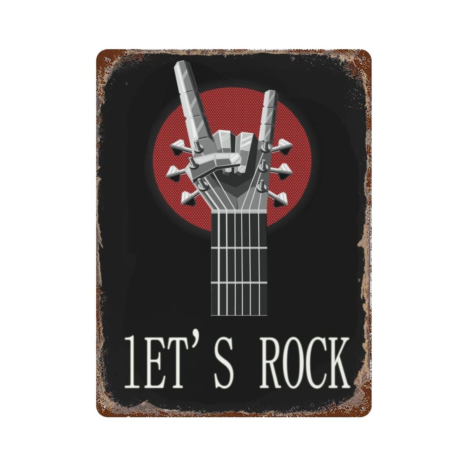 AOOEDM Let's Rock Music Guitar Painting Vintage Metal Sign Tin Sign for Home Bar Pub Kitchen Man Cave Tin Sign Wall Decor Poster Wall Plaque