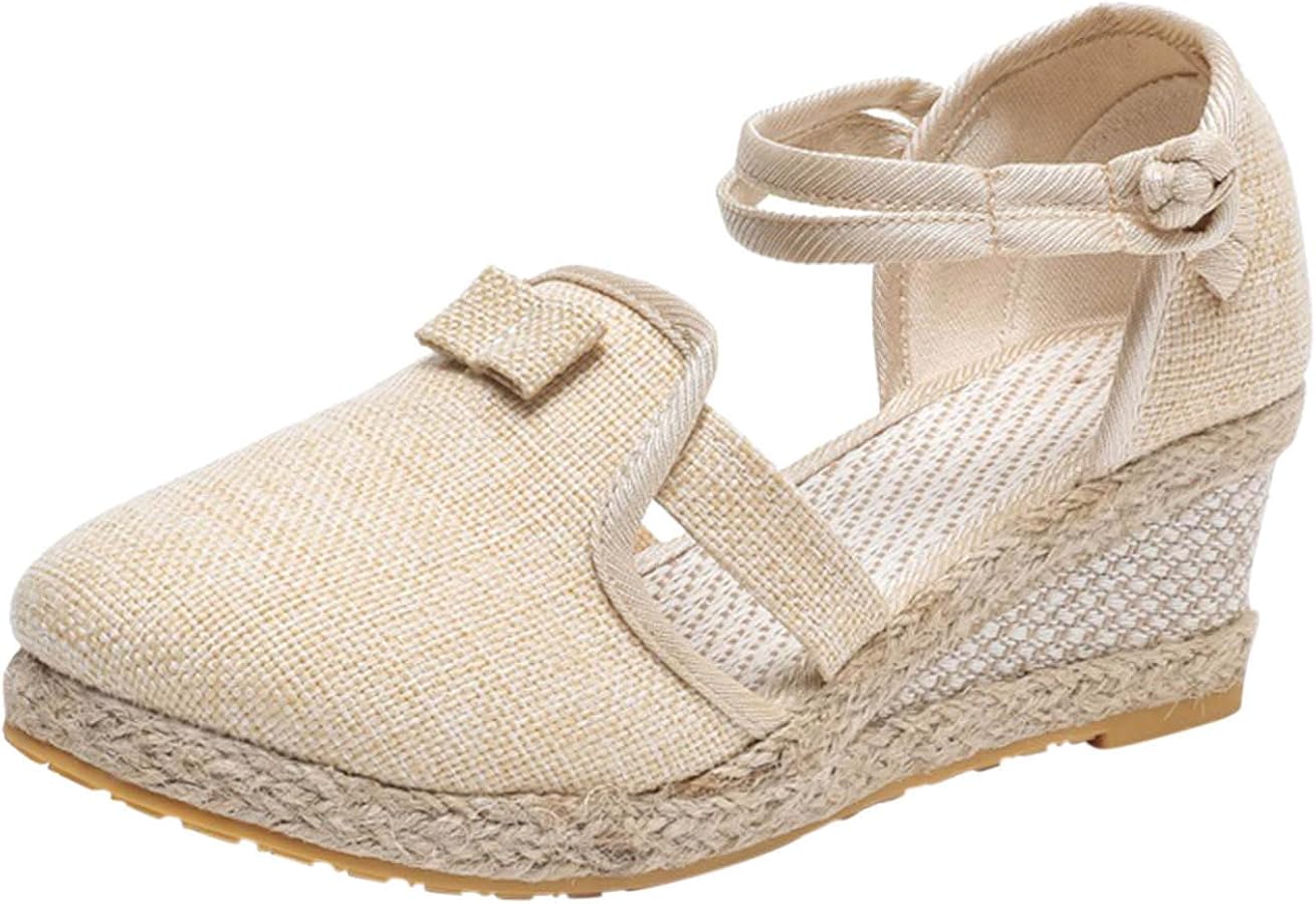 Acheter Femmes sandales à talons compensés sans lacet bout fermé plate-forme Espadrille sandales femme Serpentine paille bas chaussures d'été dames