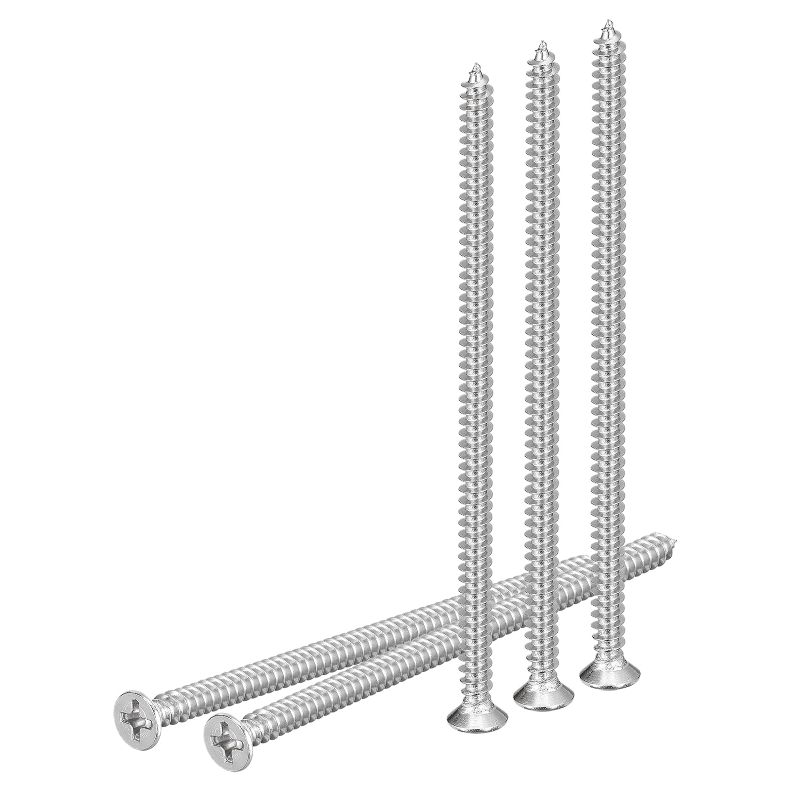 DTGN 20Pcs M4x100mm Flat Head Wood Screws, 304 Stainless Steel Phillips Self Tapping Screws - Good for Woodworking Furniture - Silver