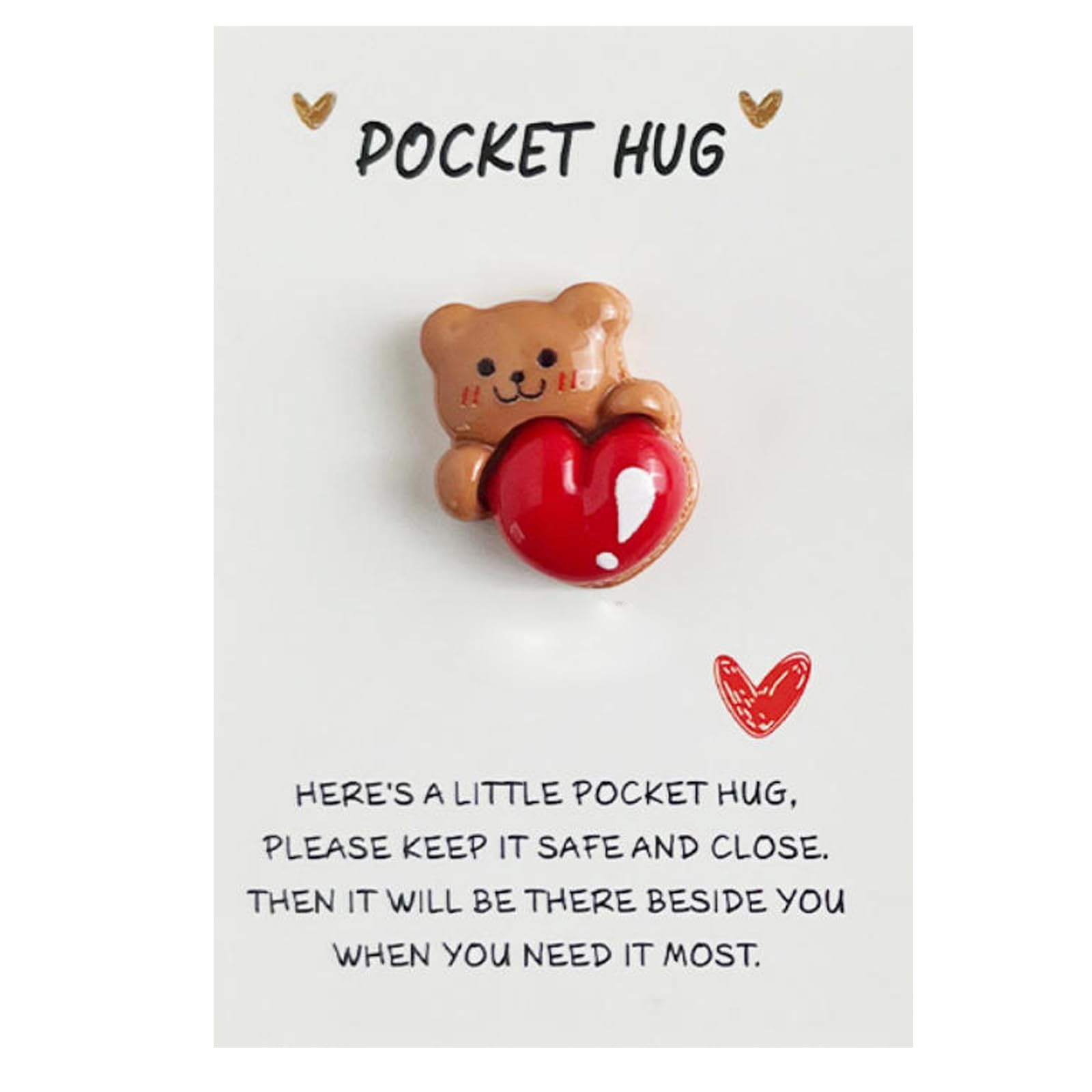SOMUSICTY Pocket Hugs Teddy Bear with Pocket Hug for Friends Positve Good Luck Gifts for Birthday Wedding Christmas Mother's Day Valentine's Pocket Hugs Heart Keepsake Gifts Age 3+