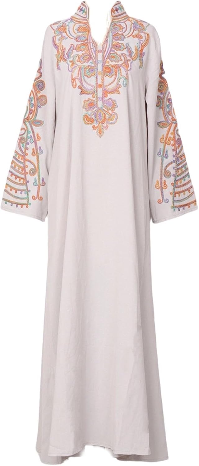 Elegant Long Sleeve Abaya Dress with Rope Embroidery – Evening Gown for Everyday Casual and Travel Wear