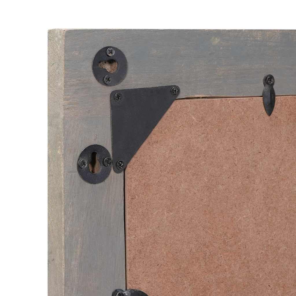 Szare i srebrne lustro łazienkowe 50 x 70 x 3 cm drewniana rama z uchwytem i minimalistycznym designem prostokątne lustro z praktycznymi przegrodami dla organizacji