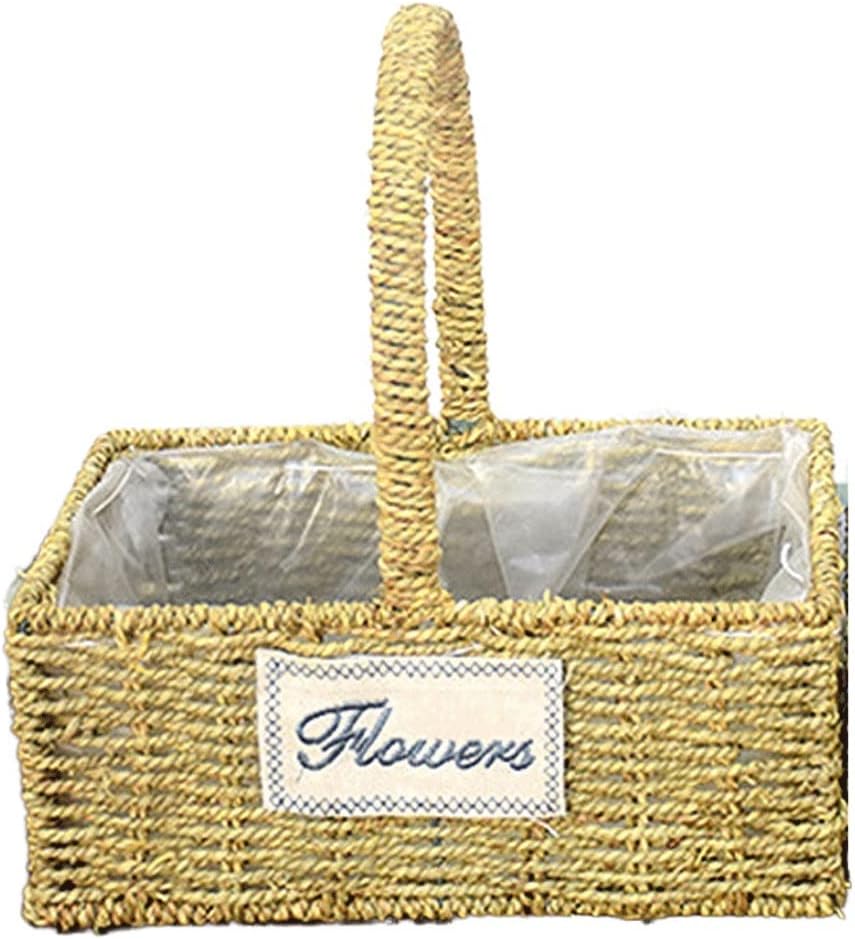 HBJWOV Rustic Flower Basket Living Room Rattan Balcony Green Plant Succulent Pot Fruit(D)