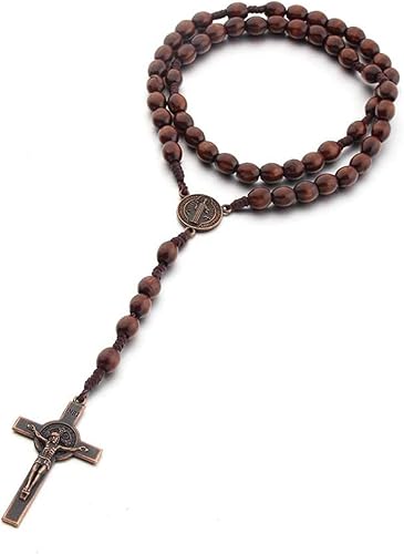 Miniatura 3 de Collar de madera hecho a mano con cuentas de madera de rosario católico crucifijo cruz colgante collar Belén oración cristiana santa Jerusalén