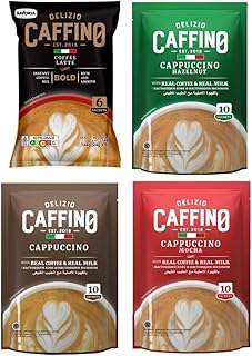 CAFFINO Cappuccino Premium Coffee - 3 in 1 Instant Premix | 744g Pack with 4 Flavors: Bold, Hazelnut, Classic, and Mocha ( Price In India