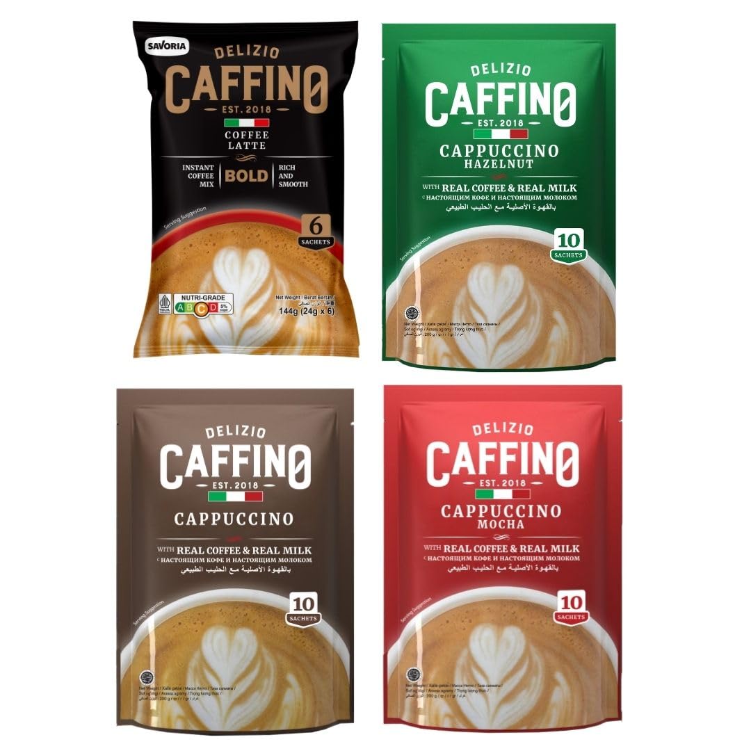 CAFFINO Cappuccino Premium Coffee - 3 in 1 Instant Premix | 744g Pack with 4 Flavors: Bold, Hazelnut, Classic, and Mocha (... - Review, Price and Buying Guide