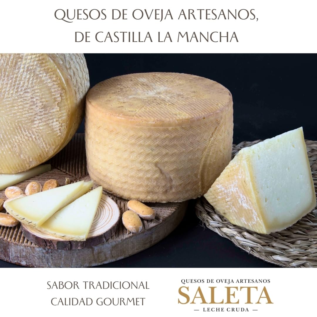 SALETA® Cesta Quesos Gourmet Regalo | Queso Oveja de La Mancha | 4 Cuñas Queso Curado, Semicurado, Añejo y en Aceite de Oliva Virgen Extra | Surtido de quesos "Pack Más Premiados 1Kg" — view 5