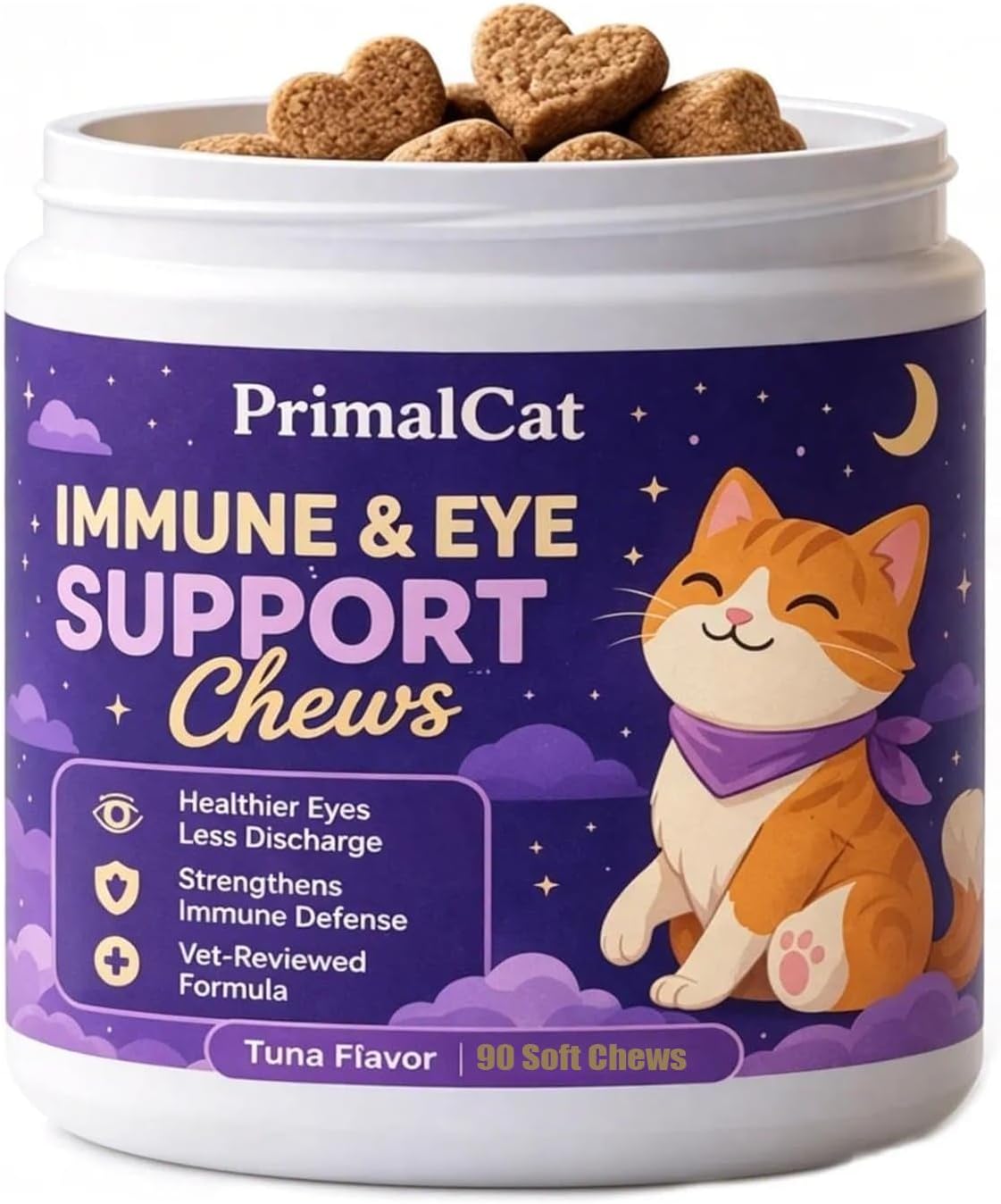 PrimalCat Immune & Eye Care Chews for Cats (Tuna Flavor) — 90 Soft Chews| Supports Eye Health & Immune Defense