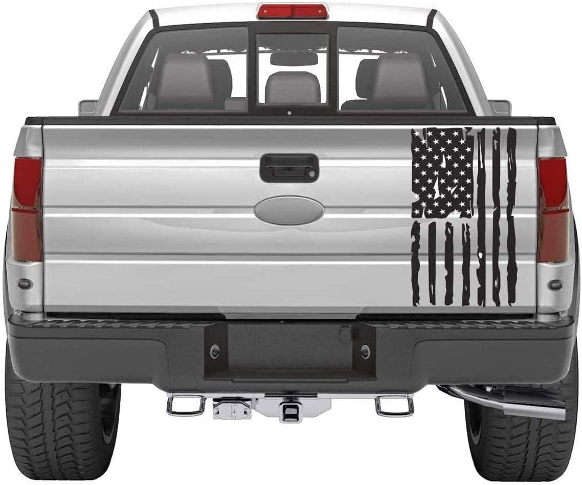 Vertical Distressed American Flag Tailgate Decal-one Size fits Most Pickup Trucks (Satin Black)