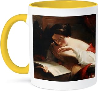 3dRose Portrait of a Girl Reading, 1842 by Thomas Sully 15oz Two-Tone Yellow Mug