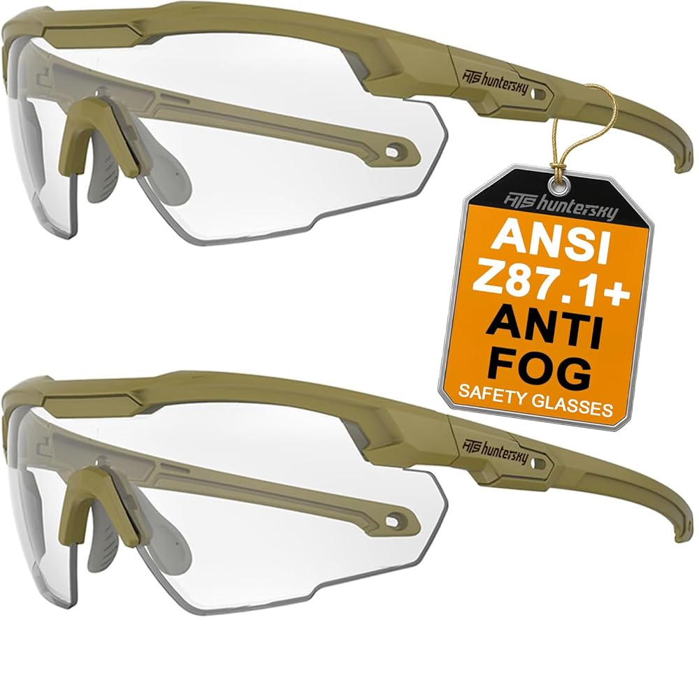 HUNTERSKY HTS 2 pk Adjustable, Non Slip, Lightweight Safety Glasses, Green Frame with Clear Lens, S57, 2 Pieces