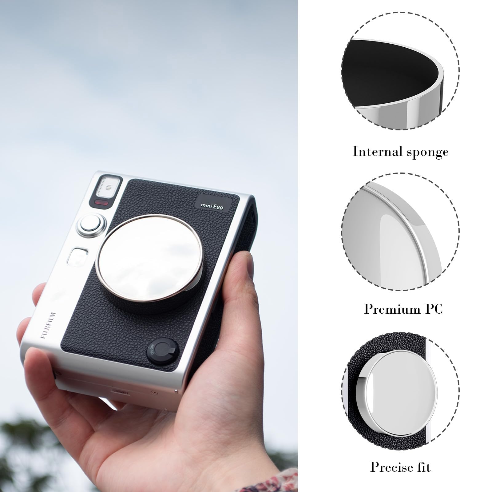 Rieibi Accessori compatibili con Fujifilm Instax Mini Evo - Custodia protettiva per PC Polaroid e copriobiettivo per fotocamera Fuji Instax Mini Evo