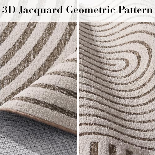 Boho Area Rug 5x7 Machine Washable Rugs for Living Room Non Slip Soft Carpet Geometric Jacquard Textured Carpet for Bedroom Dining Nursery Office Living Room Rug-Khaki by RESARE - Used condition - Image 5