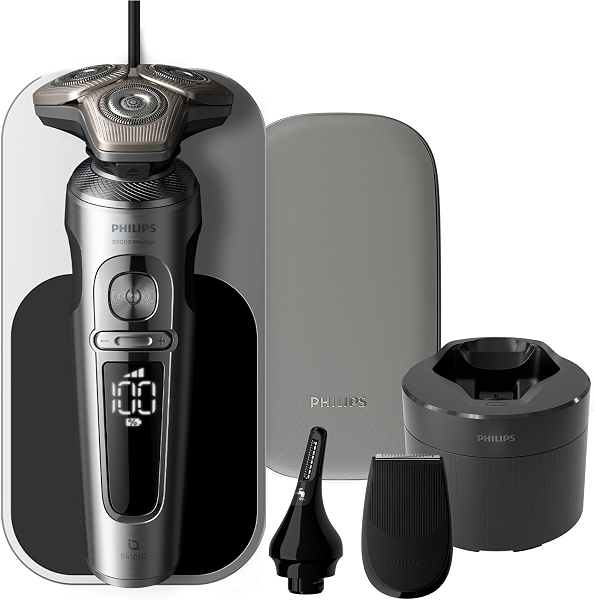 Philips Shaver S9000 Prestige сухая и влажная электробритва золото технология SkinIQ премиум-чехол зарядная панель Qi прецизионный триммер триммер для носа и станция очистки SP9882 36