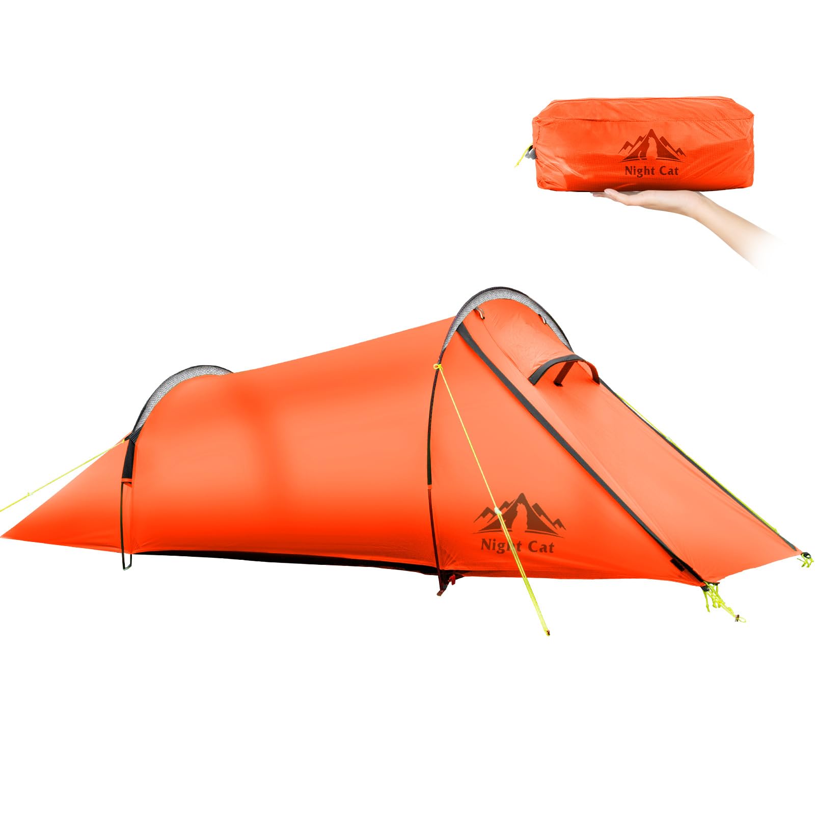 Night Cat Tunnelzelt 1 Personen Wasserdicht: Ultraleichtes Zelt Silnylon 15D 5000MM 1.5 KG für Fahrradtour Kleines Packmaß Camping Trekking